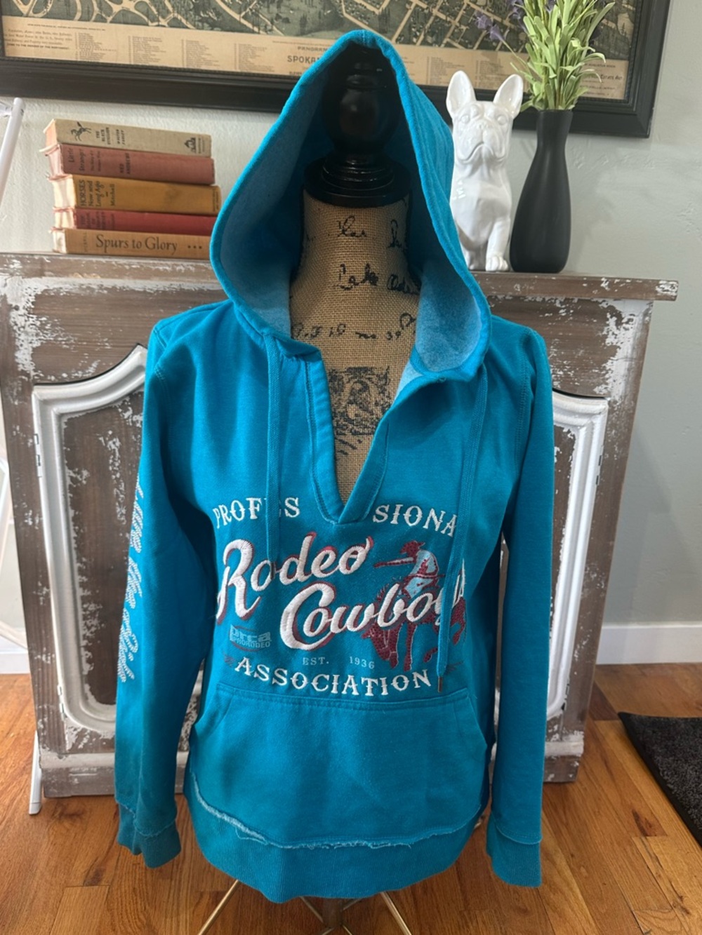 Ladies Medium PRCA Teal Western Pro Rodeo Sweatshirt Hoodie